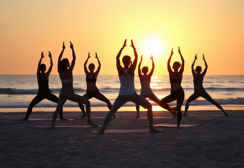 Sunrise yoga class on Delray Beach sand